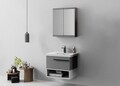 Set mobilier de baie (2 piese), Hanah Home, Blanc 65, Gri Mat