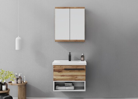 Set mobilier de baie (2 piese), Hanah Home, Blanc 65, Pin