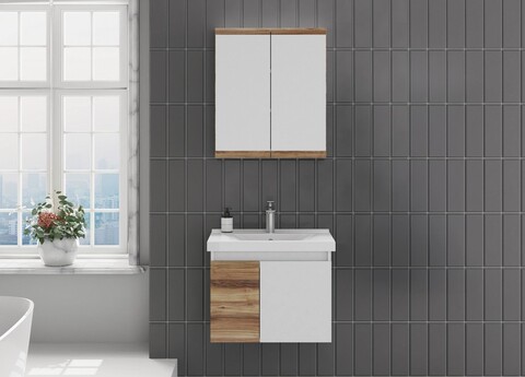 Set mobilier de baie (2 piese), Hanah Home, Abra 65, Pin / Alb