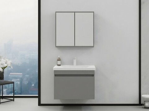Set mobilier de baie (2 piese), Hanah Home, Bellezza 80, Gri Mat