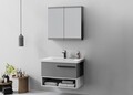 Set mobilier de baie (2 piese), Hanah Home, Blanc 80, Gri Mat