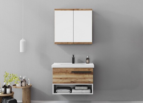 Set mobilier de baie (2 piese), Hanah Home, Blanc 80, Pin