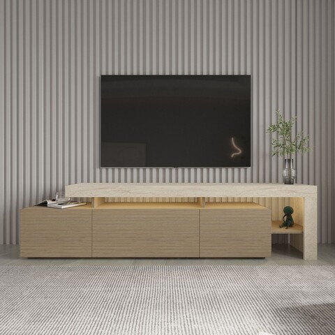 Comoda TV, Hanah Home, Beliz, 192x53x37 cm, Travertin / Stejar cald