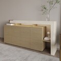 Consola, Hanah Home, Beliz, 170x80x35 cm, Travertin / Stejar cald