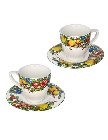 Set 2 cesti cu farfurie pentru ceai, Prospero, Brandani, 14.5x7.5 cm, 100 ml, portelan New Bone China