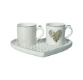 Set 2 cesti si farfurie, Tete A Tete Amore Mio Cuor, Brandani, 17.5x15.5x6 cm, 60 ml, portelan New Bone China