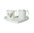 Set 2 cesti si farfurie, Tete A Tete Amore Mio Righe, Brandani, 17.5x15.5x6 cm, 60 ml, portelan New Bone China