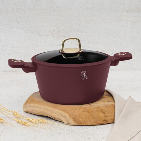 Oala cu capac Berlinger Haus, Leonardo, 24 cm, 4.1 L, aluminiu forjat, visiniu mat