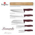 Set 5 cutite cu suport magnetic Berlinger Haus, Leonardo, inox/lemn, visiniu mat/natur