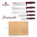 Set 5 cutite cu tocator Berlinger Haus, Leonardo, inox/bambus, visiniu mat/natur