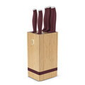Set 5 cutite cu suport patrat Berlinger Haus, Leonardo, inox/bambus, visiniu mat/natur