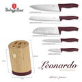 Set 5 cutite cu suport patrat Berlinger Haus, Leonardo, inox/bambus, visiniu mat/natur