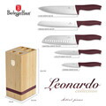 Set 5 cutite cu suport patrat Berlinger Haus, Leonardo, inox/bambus, visiniu mat/natur
