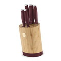 Set 5 cutite cu suport rotund Berlinger Haus, Leonardo, inox/bambus, visiniu mat/natur