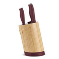 Set 5 cutite cu suport rotund Berlinger Haus, Leonardo, inox/bambus, visiniu mat/natur