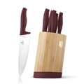 Set 5 cutite cu suport rotund Berlinger Haus, Leonardo, inox/bambus, visiniu mat/natur