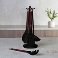 Set 5 ustensile de bucatarie cu suport, Berlinger Haus, Leonardo, nailon/plastic, visiniu mat/negru