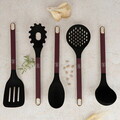 Set 5 ustensile de bucatarie cu suport, Berlinger Haus, Leonardo, nailon/plastic, visiniu mat/negru