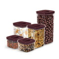 Set 5 recipiente depozitare Berlinger Haus, Leonardo, 460 ml / 1.1 L / 1.5 L, plastic, transparent/visiniu