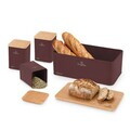 Set cutie pentru paine si 3 recipiente Berlinger Haus, Leonardo, 33x18x12 cm, otel carbon, visiniu mat/natur