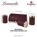 Set cutie pentru paine si 3 recipiente Berlinger Haus, Leonardo, 38.5x28x18.5 cm, inox, visiniu