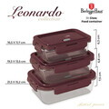 Set 3 caserole cu capac Berlinger Haus, Leonardo, 570 ml / 840 ml / 1.18 L, sticla/plastic, transparent/visiniu