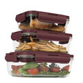 Set 3 caserole cu capac Berlinger Haus, Leonardo, 570 ml / 840 ml / 1.18 L, sticla/plastic, transparent/visiniu