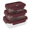Set 3 caserole cu capac Berlinger Haus, Leonardo, 570 ml / 840 ml / 1.18 L, sticla/plastic, transparent/visiniu