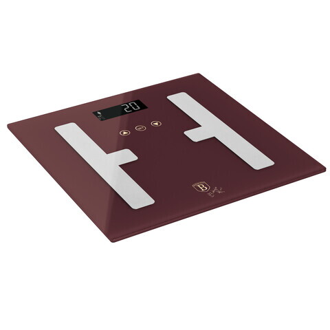 Cantar digital pentru baie Berlinger Haus, Leonardo, 30x30 cm, max 180 kg, sticla temperata, visiniu mat