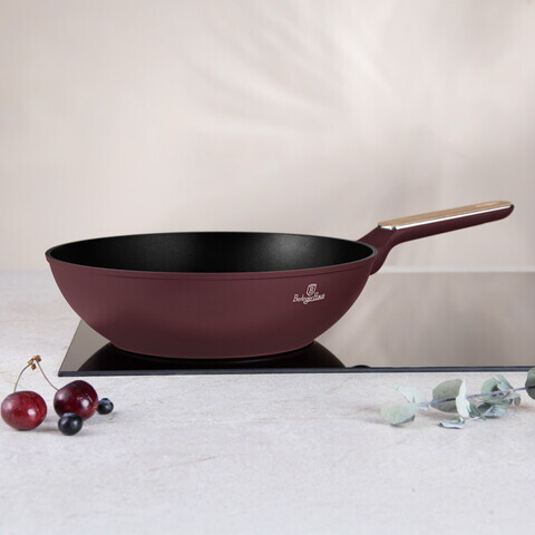 Tigaie Wok Berlinger Haus, Leonardo Nordic, 28 cm, 3.5 L, aluminiu forjat, visiniu mat