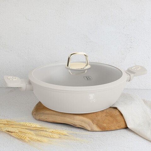 Oala cu capac Berlinger Haus, Sahara, 28 cm, 3.8 L, aluminiu forjat, crem mat