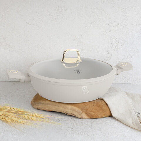 Oala cu capac Berlinger Haus, Sahara, 30 cm, 4.5 L, aluminiu forjat, crem mat