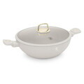 Tigaie Wok cu capac Berlinger Haus, Sahara, 30 cm, aluminiu forjat, crem mat