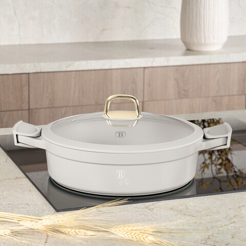 Oala cu capac Berlinger Haus, Sahara, 28 cm, 4.2 L, fonta, crem mat