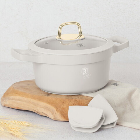 Oala cu capac Berlinger Haus, Sahara, 20 cm, 2.8 L, aluminiu, crem mat