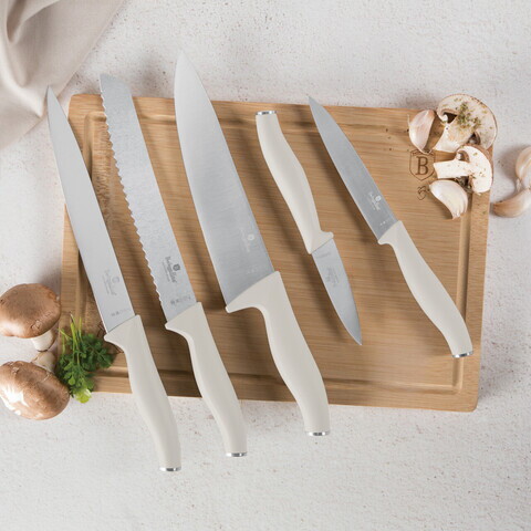 Set 5 cutite cu tocator Berlinger Haus, Sahara, inox/bambus, crem mat/natur