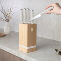Set 5 cutite cu suport patrat Berlinger Haus, Sahara, inox/bambus, crem mat/natur