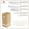 Set 5 cutite cu suport patrat Berlinger Haus, Sahara, inox/bambus, crem mat/natur