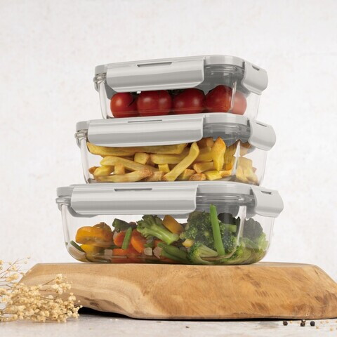 Set 3 caserole cu capac Berlinger Haus, Sahara, 570 ml / 840 ml / 1.18 L, sticla/plastic, crem/transparent
