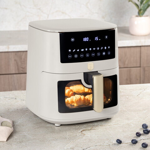 Friteuza cu aer cald si fereastra Berlinger Haus, Sahara, 38.8x30x32.4 cm, 8 L, 1650W, crem mat