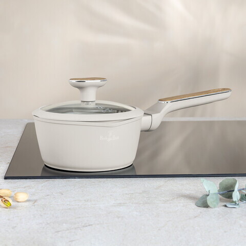 Cratita cu capac Berlinger Haus, Sahara Nordic, 16 cm, 1.2 L, aluminiu forjat, crem mat/natur
