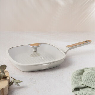 Crem mat;Natur, Tigaie grill 28 cm