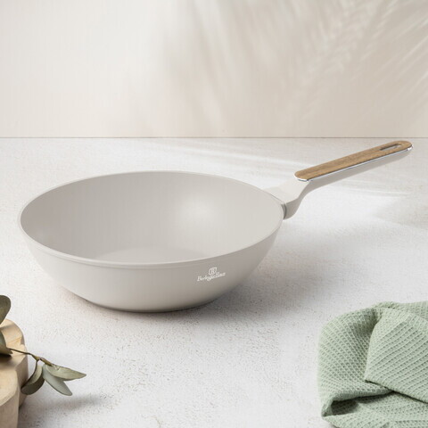Tigaie Wok Berlinger Haus, Sahara Nordic, 28 cm, 3.5 L, aluminiu forjat, crem mat/natur