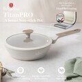 Tigaie adanca cu capac Berlinger Haus, Sahara Nordic, 24 cm, 2.3 L, aluminiu forjat, crem mat/natur