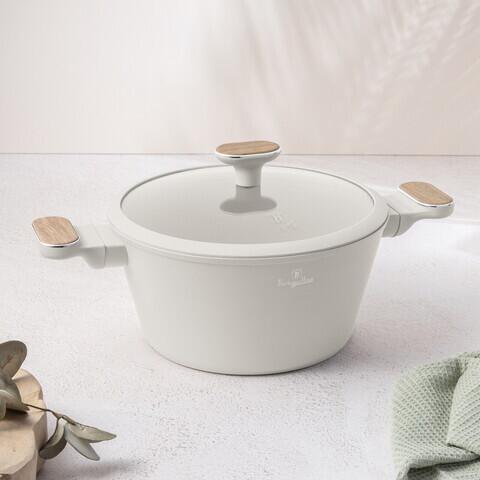 Oala cu capac Berlinger Haus, Sahara Nordic, 24 cm, 4.3 L, aluminiu forjat, crem mat/natur