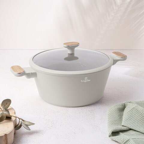 Oala cu capac Berlinger Haus, Sahara Nordic, 28 cm, 6.3 L, aluminiu forjat, crem mat/natur