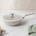 Tigaie adanca cu capac Berlinger Haus, Sahara Marble, 24 cm, 2.3 L, aluminiu forjat, crem mat/marmura