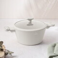 Oala cu capac Berlinger Haus, Sahara Marble, 24 cm, 4.3 L, aluminiu forjat, crem mat/marmura