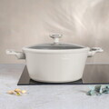 Oala cu capac Berlinger Haus, Sahara Marble, 28 cm, 6.3 L, aluminiu forjat, crem mat/marmura