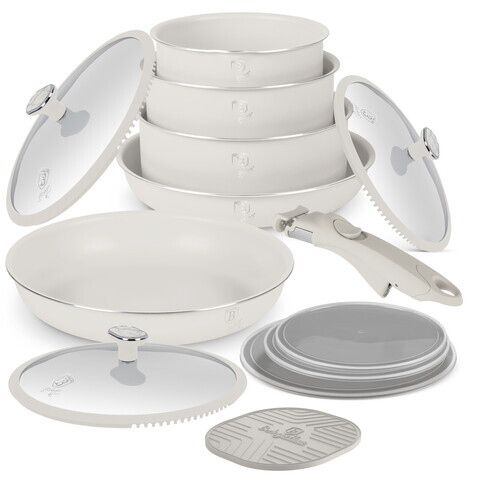 Set pentru gatit Berlinger Haus, Sahara Marble, 13 piese, aluminiu, crem mat/marmura